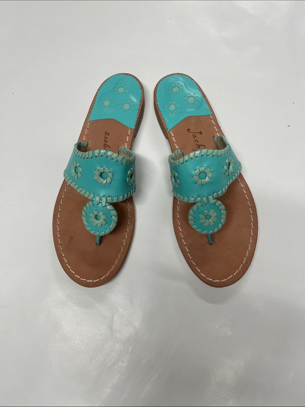 Authentic Jack Rogers Turquoise Leather Flats - Picture 2 of 5